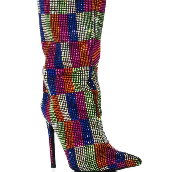 AZALEA WANG " GLOBAL CHECKMATE " MULTI CHECKERBOARD RHINESTONE  BOOT(BRAND NEW ! - Picture 4 of 10